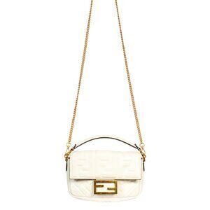 FENDI MINI WHITE LEATHER BAGUETTE (W/ BOX)